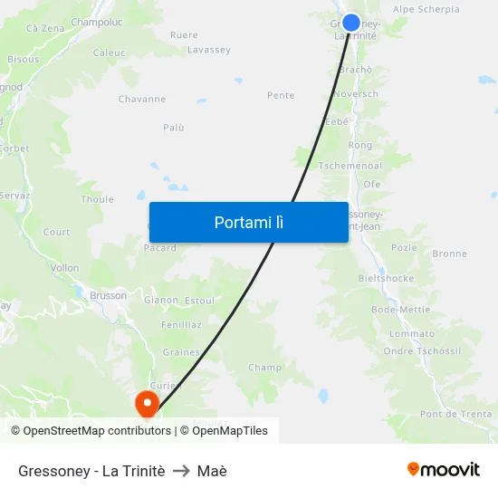 Gressoney - La Trinitè to Maè map