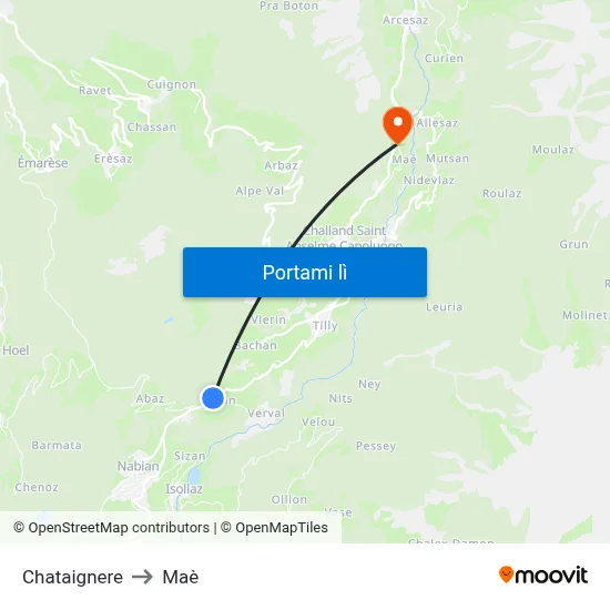 Chataignere to Maè map