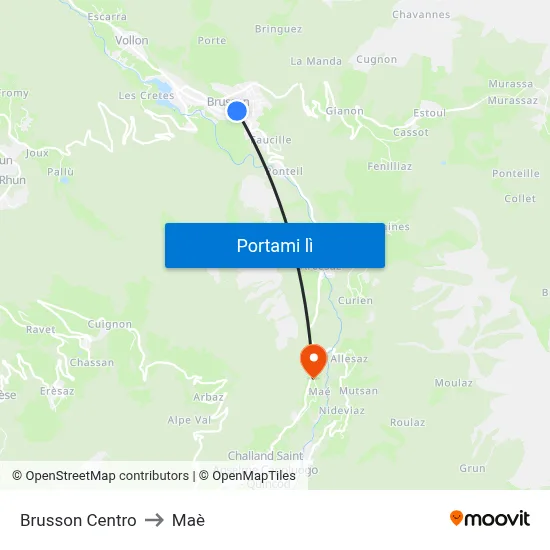 Brusson Centro to Maè map
