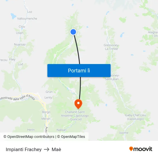 Impianti Frachey to Maè map