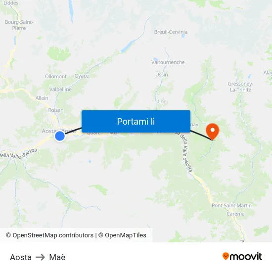 Aosta to Maè map