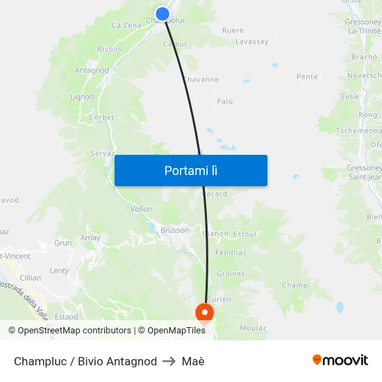 Champluc / Bivio Antagnod to Maè map