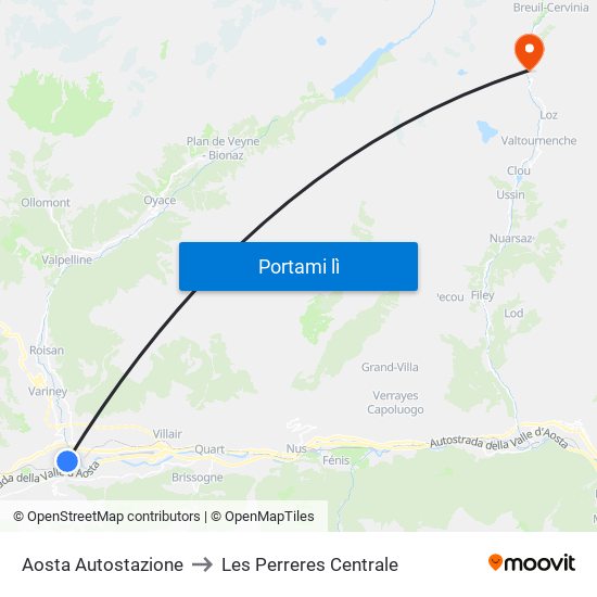 Aosta Autostazione to Les Perreres Centrale map