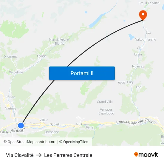Via Clavalitè to Les Perreres Centrale map