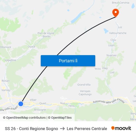 SS 26 - Conti Regione Sogno to Les Perreres Centrale map