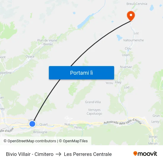 Bivio Villair - Cimitero to Les Perreres Centrale map
