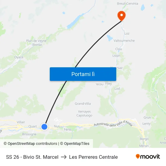 SS 26 - Bivio St. Marcel to Les Perreres Centrale map