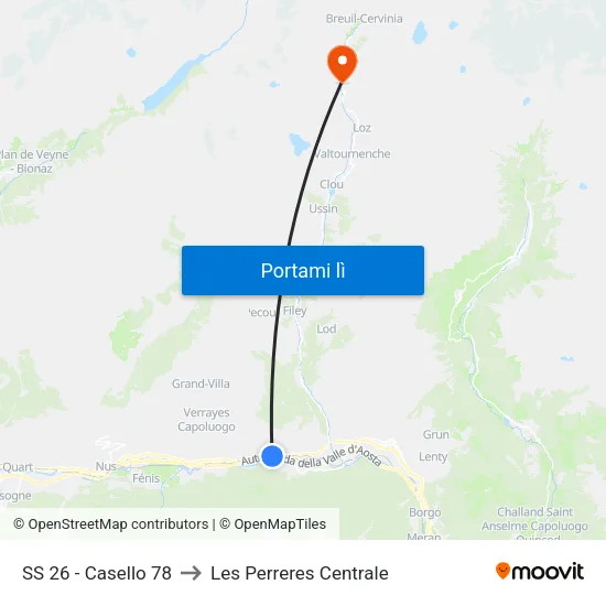 SS 26 - Casello 78 to Les Perreres Centrale map