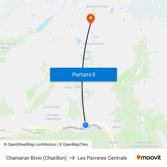 Chameran Bivio (Chatillon) to Les Perreres Centrale map