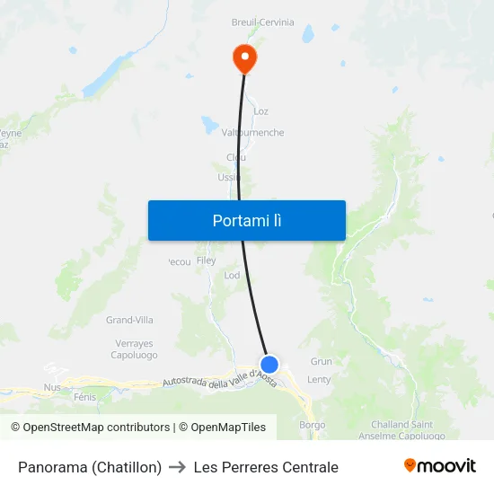 Panorama (Chatillon) to Les Perreres Centrale map