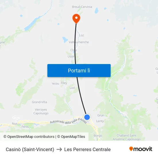 Casinò (Saint-Vincent) to Les Perreres Centrale map