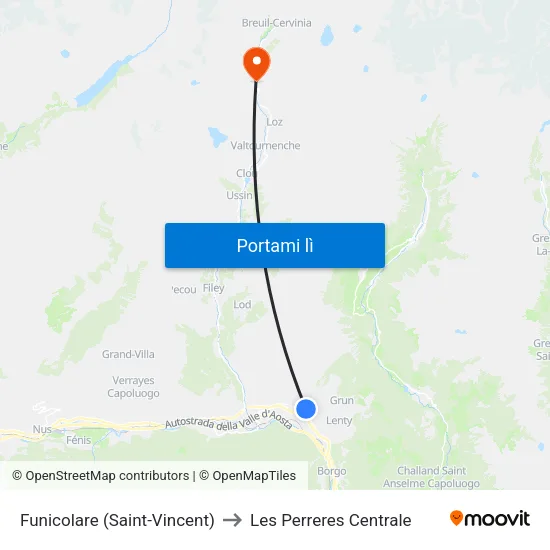 Funicolare (Saint-Vincent) to Les Perreres Centrale map