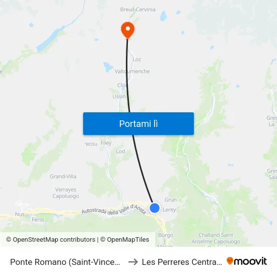 Ponte Romano (Saint-Vincent) to Les Perreres Centrale map