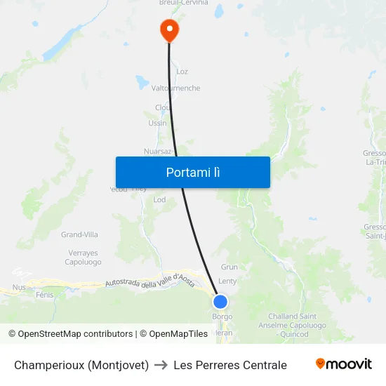 Champerioux (Montjovet) to Les Perreres Centrale map