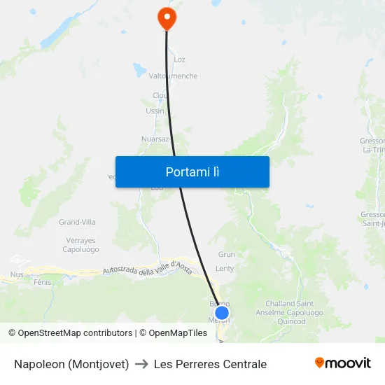 Napoleon (Montjovet) to Les Perreres Centrale map