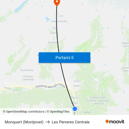 Monquert (Montjovet) to Les Perreres Centrale map