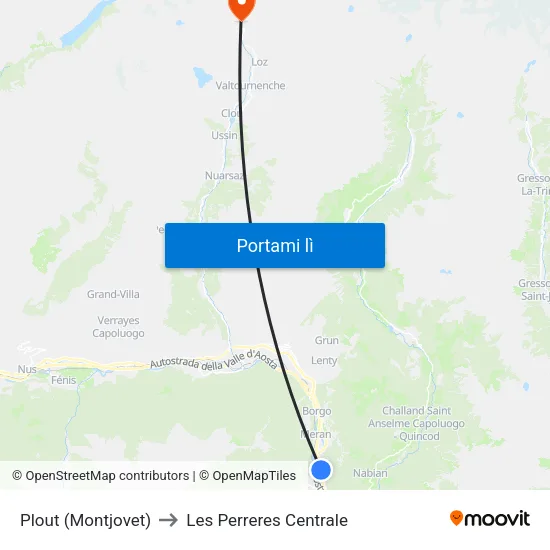 Plout (Montjovet) to Les Perreres Centrale map
