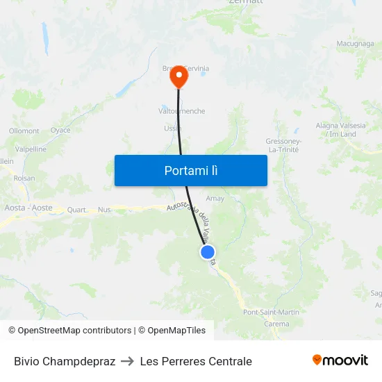 Bivio Champdepraz to Les Perreres Centrale map