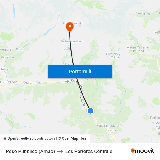 Arnard - Peso Pubblico to Les Perreres Centrale map
