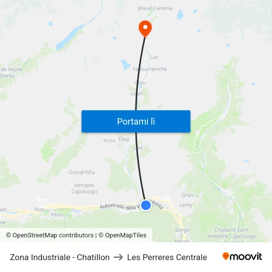 Zona Industriale - Chatillon to Les Perreres Centrale map