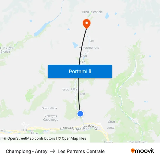 Champlong - Antey to Les Perreres Centrale map