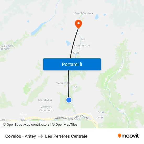 Covalou - Antey to Les Perreres Centrale map