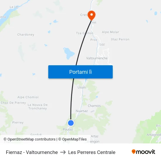 Fiernaz - Valtournenche to Les Perreres Centrale map