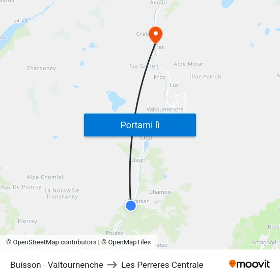 Buisson - Valtournenche to Les Perreres Centrale map