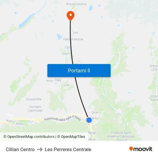 Cillian Centro to Les Perreres Centrale map
