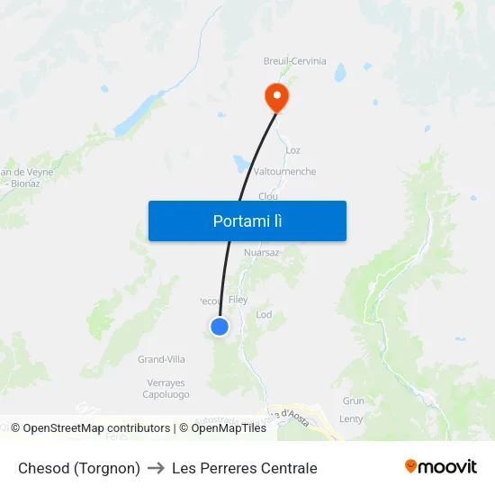 Chesod (Torgnon) to Les Perreres Centrale map
