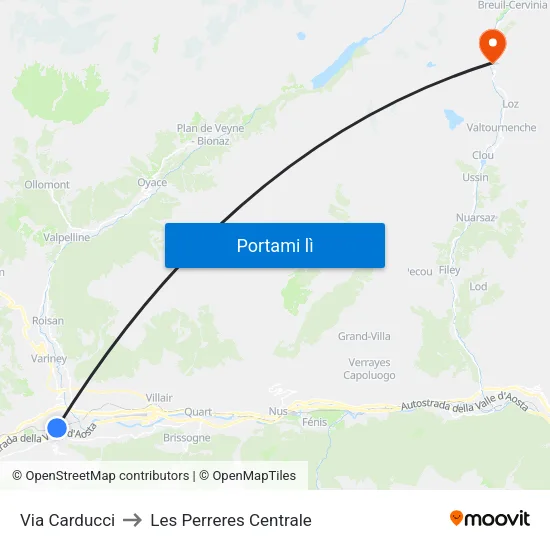 Via Carducci to Les Perreres Centrale map