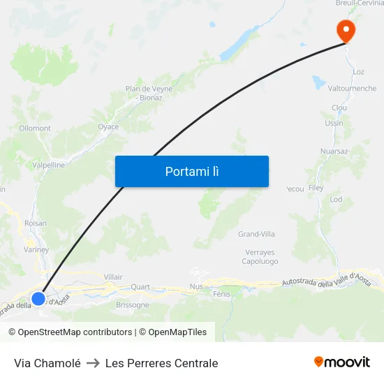 Via Chamolé to Les Perreres Centrale map