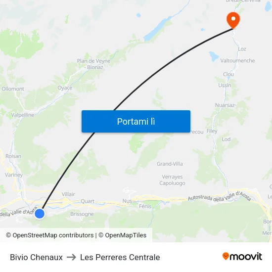 Bivio Chenaux to Les Perreres Centrale map
