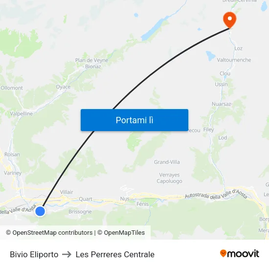 Bivio Eliporto to Les Perreres Centrale map