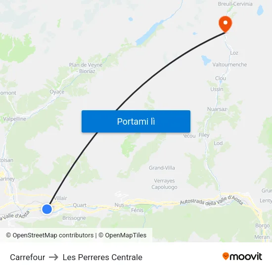 Carrefour to Les Perreres Centrale map