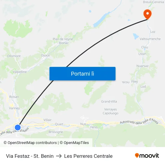 Via Festaz - St. Benin to Les Perreres Centrale map