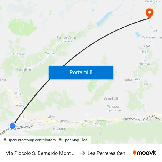 Via Piccolo S. Bernardo Mont Fleury to Les Perreres Centrale map