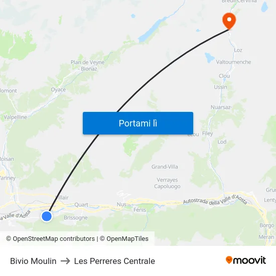 Bivio Moulin to Les Perreres Centrale map