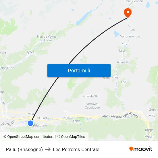 Pallu (Brissogne) to Les Perreres Centrale map