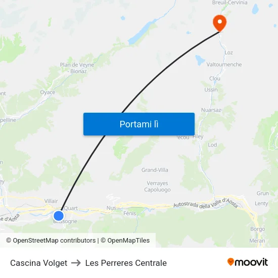 Cascina Volget to Les Perreres Centrale map