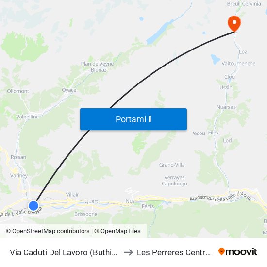 Via Caduti Del Lavoro (Buthier) to Les Perreres Centrale map