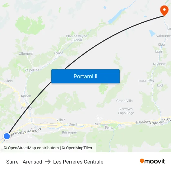 Sarre - Arensod to Les Perreres Centrale map
