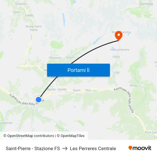 Saint-Pierre - Stazione FS to Les Perreres Centrale map