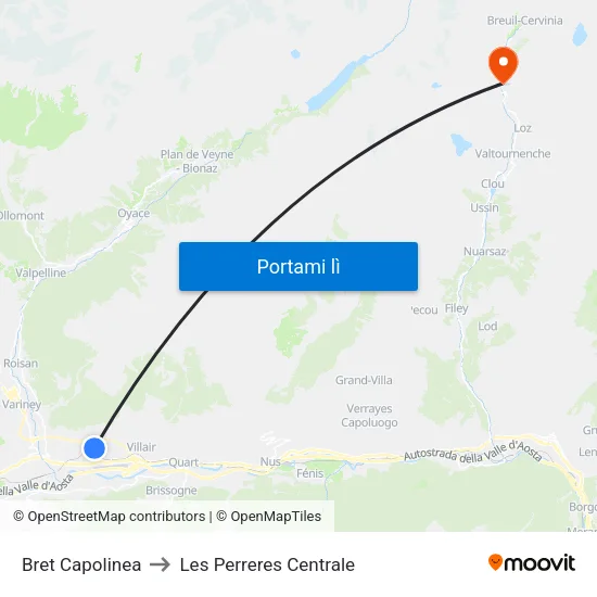 Bret Capolinea to Les Perreres Centrale map