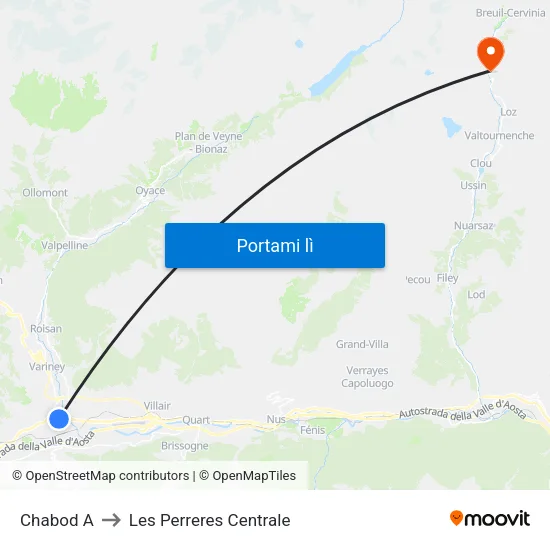 Chabod A to Les Perreres Centrale map