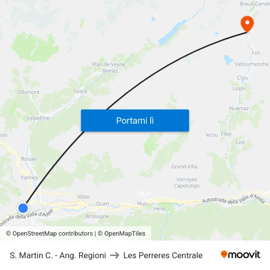S. Martin C. - Ang. Regioni to Les Perreres Centrale map