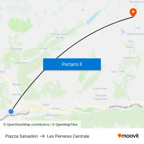 Piazza Salvadori to Les Perreres Centrale map