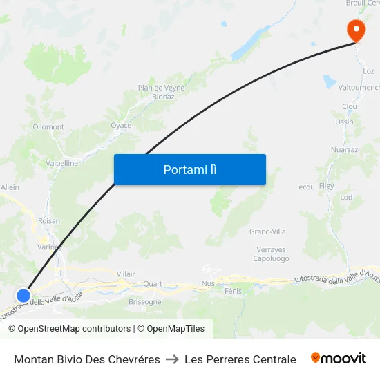 Montan Bivio Des Chevréres to Les Perreres Centrale map