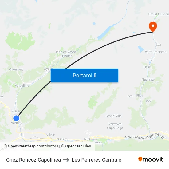 Chez Roncoz Capolinea to Les Perreres Centrale map