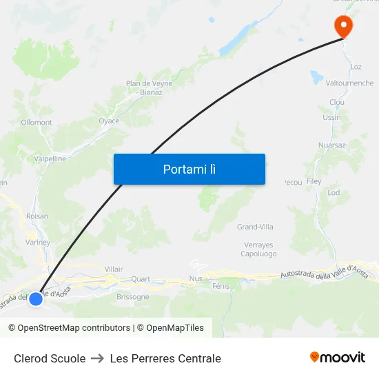Clerod Scuole to Les Perreres Centrale map